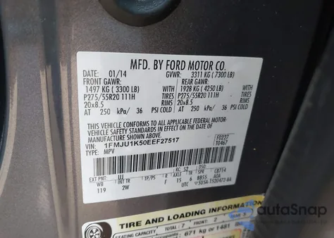 2014 Ford Expedition Limited из США, поврежденный, VIN 1FMJU1K50EEF27517